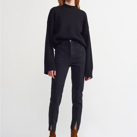 Dilvin Black high waisted slit fit jeans Sz 26" - Picture 1 of 12